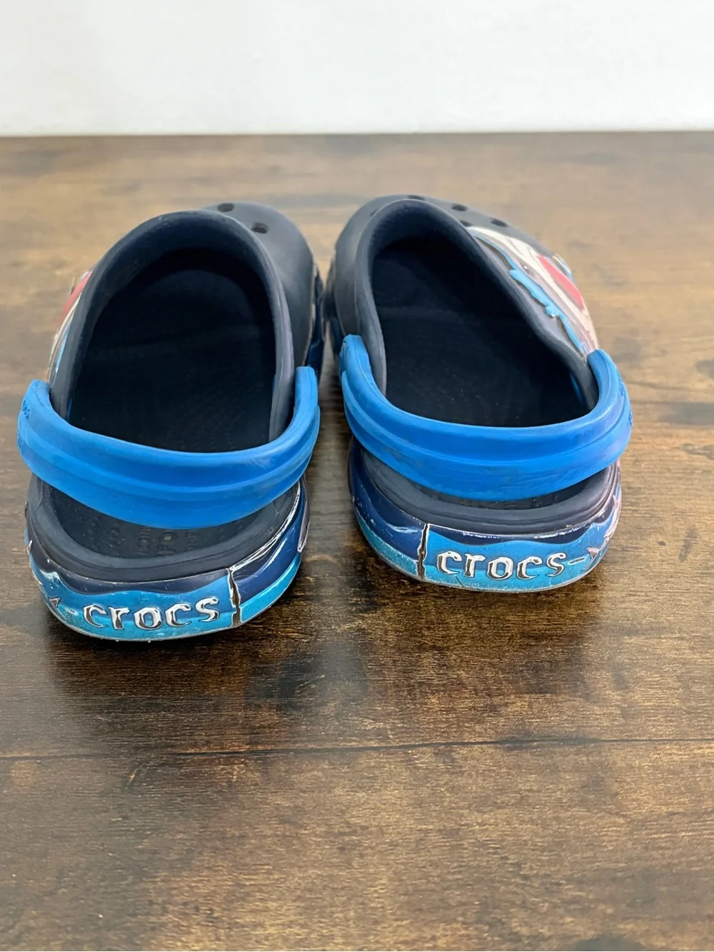 CROCS Kids Shark Clogs in Navy and Bright Blue